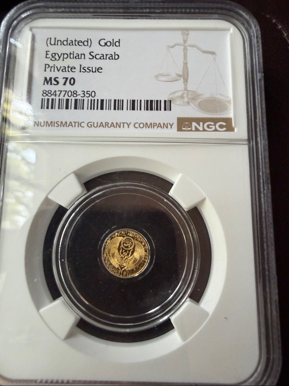 NGC MS 70 Certified Gold Egyptian Scarab Coin - Gold